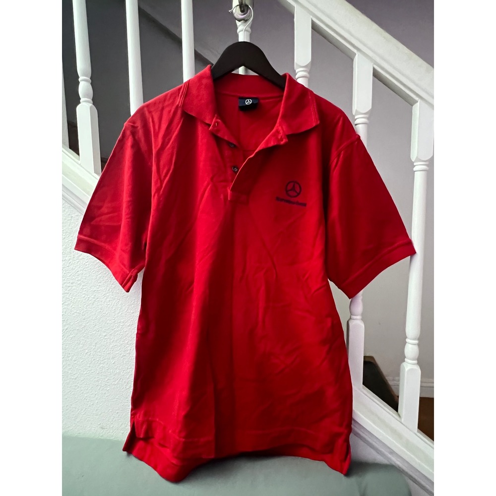 Mercedes Benz Mens Red Pique Polo Shirt Short Sleeve Embroidered Logo Size M